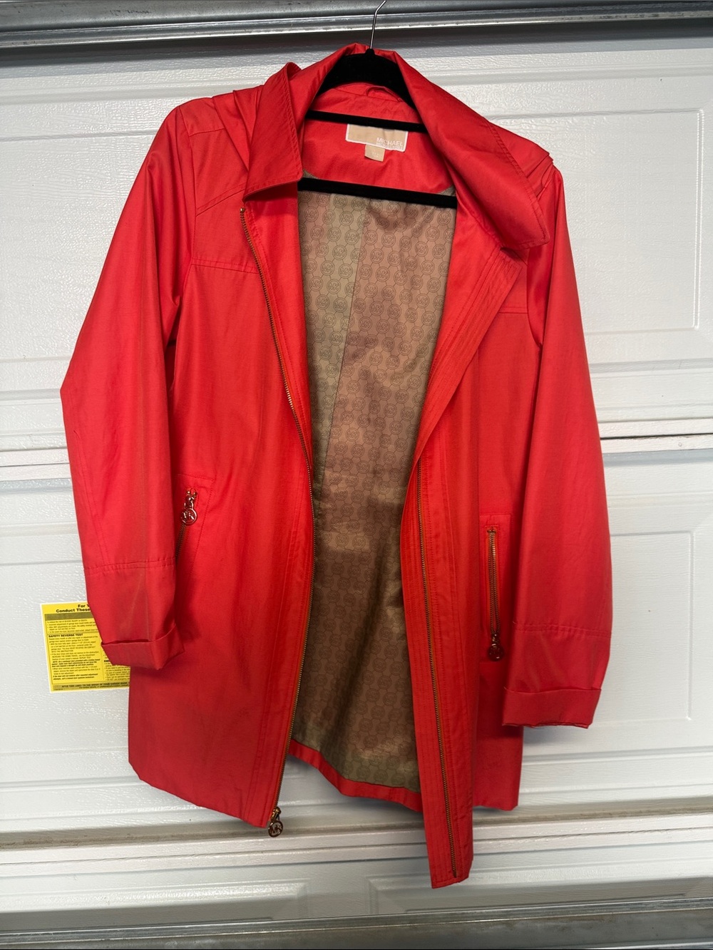 Michael Kors Red Lightweight Trench Coat with Zip Front